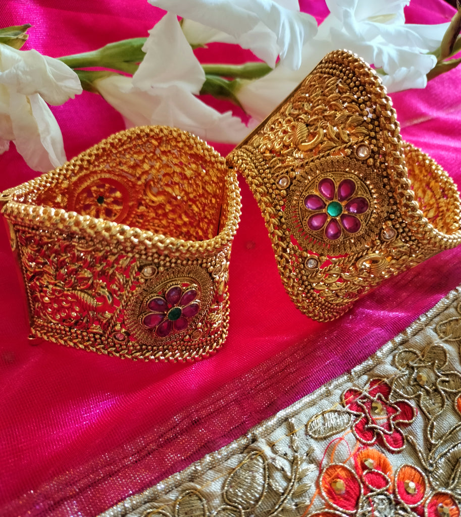Pink Stone Gold Polish Bangles - Swaabhi