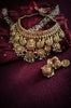 N05002_ Grand classic matte gold polished temple jewelry choker style crafted gold plated necklace set embellished with stones .