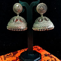 Silver oxidized earrings in Jumki pattern and exclusive work for a stunning and stylish look.