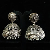 Silver oxidized earrings in Jumki pattern and exclusive work for a stunning and stylish look.