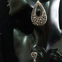 Silver oxidized earrings with never seen pattern and exclusive silver work with black stone for a stunning and stylish look.