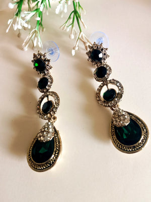 E0449_Dazzling stone studded danglers with a touch of bright green stones (long hanging)