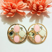 E0360_Classy stud earrings with pink stones.