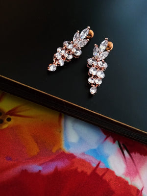 E0455_Classy Rose Gold plated American Diamond earrings (ear drop hangings)