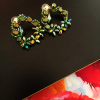 E0460_Trendy Statement studs with a touch of shiny green stones and beads.