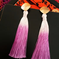 E0464_Trendy dual shade shiny tassel earring(long hanging)