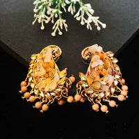 E0478_Gorgeous earring with a delicate work of embossed sea stones with a touch of beads and stones(over-sized studs)