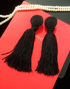 E0489_Gorgeous plain black tassel earring(long hanging)