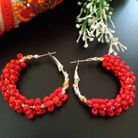 E0497_ Classy hoop earring with a touch of bright red beads (medium size hanging)