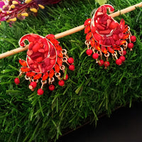 E0501_ Gorgeous crafted earrings with a touch of bright red stones and beads(medium size)