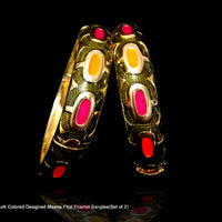 B011_Classy Style Multi Colored Designed Meena Pital Enamel Bangles with base color Golden & Heena (Free Size)