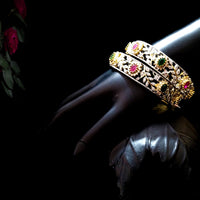 B015_Classy Style Silver plated Bangles studded with American Diamond & pink and green ruby stones.