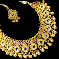 BN01_Classy Style Stunning Kundan round centre bridal necklace set with yellow pearl drops