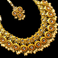 BN02_Classy Style Stunning Kundan round centre bridal necklace set with yellow pearl drops