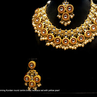 BN02_Classy Style Stunning Kundan round centre bridal necklace set with yellow pearl drops