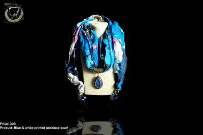 Beautiful Blue Printed Colored Pendant Scarf