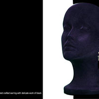 E098_Classy silver oxidized crafted earring with delicate work of black stones