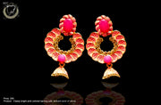 E0101_Classy bright pink colored earring with delicate work of stone