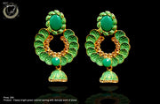 E0102_Classy bright green colored earring with delicate work of stone