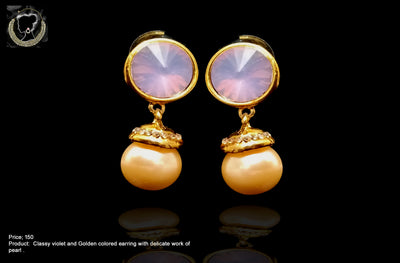 E0105_Classy bright violet colored earring with delicate work of pearl