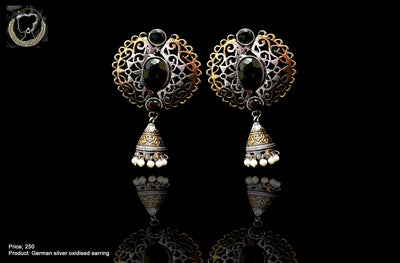 E010_Classic Style German silver oxidized earring.