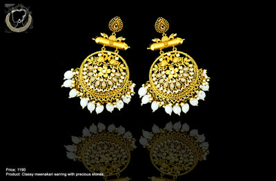 E012_Classy baby pink colored earring with delicate work of pearl and  Meenakari work.