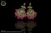 E023_Classy hot Pink colored Earring with delicate work of pearl and  Meenakari work.