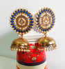 E0308_Gorgeous Meenakari Danglers studded with American Diamond stones with a touch of light Blue and white bead drops.