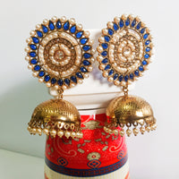 E0308_Gorgeous Meenakari Danglers studded with American Diamond stones with a touch of light Blue and white bead drops.