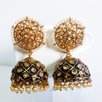 E0309_Gorgeous Meenakari Danglers studded with American Diamond stones with a touch of pearl drops.