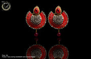 E038_Classy golden & red colored crafted earring with delicate work of white stone