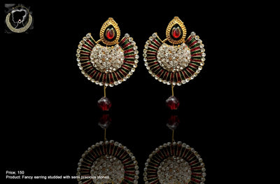 E039_Classy multi colored crafted earring with delicate work of white stone