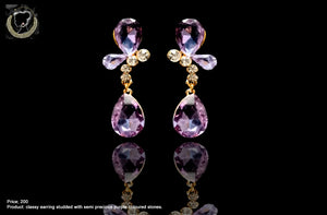 E044_Classy butterfly designed earring with delicate work of white & violet stones