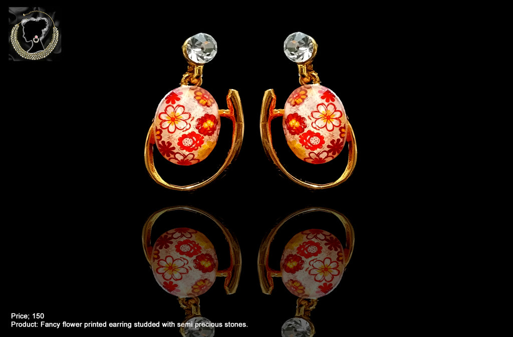 E045_Classy multi colored designed earring with delicate work of white stone.