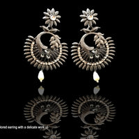 E052_Classy matte black colored beautifully crafted earring with delicate work of stone