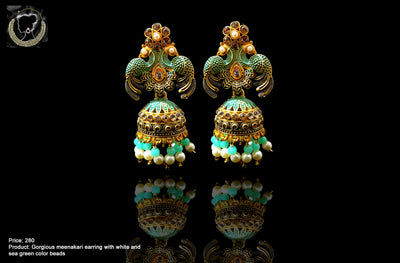 E054_Classy ferozi colored crafted earring with delicate work of green stone