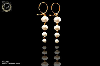 E057_Classy long designed earring with delicate work of white pearls