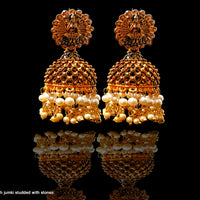 E059_Classy golden oxidized crafted earring with delicate work of beautiful pearls