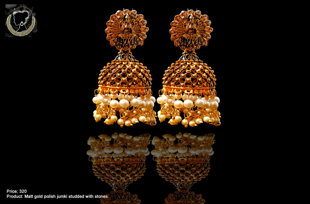 E059_Classy golden oxidized crafted earring with delicate work of beautiful pearls