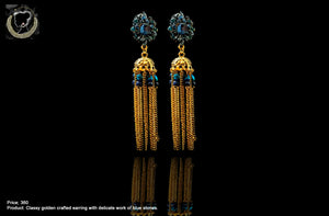 E065_Classy golden crafted earring with delicate work of beautiful blue stones.
