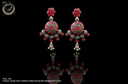 E069_Classy silver oxidized crafted earring with delicate work of pink ruby stones