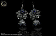 E06_Classic Style oxidized earring with touch of cobalt blue stones.