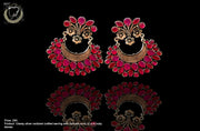 E072_Classy fancy oxidized earring with a delicate work of ruby pink stones