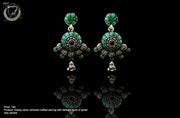 E074_Classy silver oxidized crafted earring with delicate work of green ruby stones