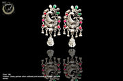 E076_Classy silver oxidized crafted jumki earring with delicate work of pink & green stones