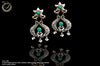 E084_Classy German silver oxidized crafted design earring with delicate work of green stones.