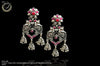 E085_Classy silver oxidized crafted jumki earring with delicate work of pink stones