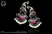 E092_Classy silver oxidized crafted jumki earring with delicate work of pink stones