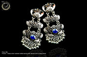 E097_Classy silver oxidized crafted earring with delicate work of blue stones