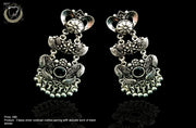 E098_Classy silver oxidized crafted earring with delicate work of black stones